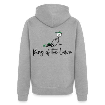 King of the Lawn – Lustiger Rasenmäher Spruch - Unisex Premium Bio Zip Hoodie - Grau meliert - Hinten - Nico (187cm)