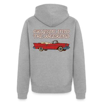 Cruisin ins Wochenende Retro-Auto 50er - Unisex Premium Bio Zip Hoodie - Grau meliert - Hinten - Nico (187cm)