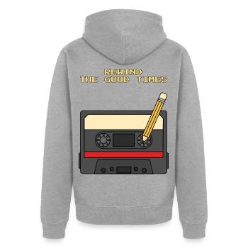 Spul The Good Times Retro Cassette 80s zurück - Unisex Premium Bio Zip Hoodie - Grau meliert - Hinten - Nico (187cm)