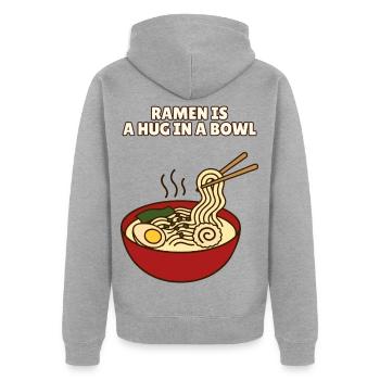 Ramen ist eine Umarmung in einer Schüssel Lustiger Feinschmecker - Unisex Premium Bio Zip Hoodie - Grau meliert - Hinten - Nico (187cm)