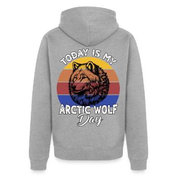 Polarwolf Arctic Wolf - Unisex Premium Bio Zip Hoodie - Grau meliert - Hinten - Nico (187cm)