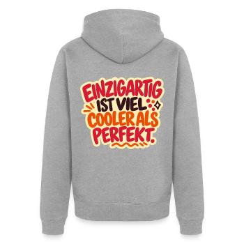 Einzigartig ist cool – Selbstliebe Spruch - Unisex Premium Bio Zip Hoodie - Grau meliert - Hinten - Nico (187cm)