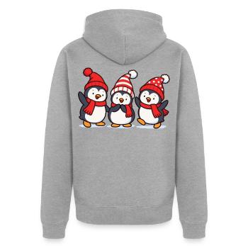 Drei Pinguine mit Wintermützen als Wichtel - Unisex Premium Bio Zip Hoodie - Grau meliert - Hinten - Nico (187cm)