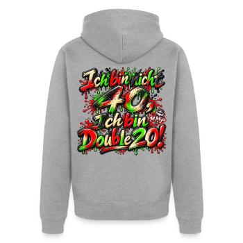 Ich_bin_nicht_40-_- - Unisex Premium Bio Zip Hoodie - Grau meliert - Hinten - Nico (187cm)