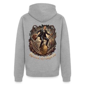 Lustiger Krypto-Investor Steampunk-Achterbahnfahrt Gra - Unisex Premium Bio Zip Hoodie - Grau meliert - Hinten - Nico (187cm)