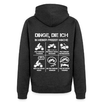 Freizeit - Motorradfahrer - Biker - Unisex Premium Bio Zip Hoodie - Anthrazit meliert - Hinten - Nico (187cm)