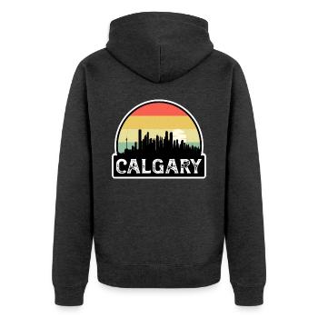 Calgary Kanada Flagge Skyline Reisesouvenir - Unisex Premium Bio Zip Hoodie - Anthrazit meliert - Hinten - Nico (187cm)