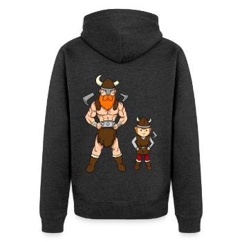 Viking Father Son - Unisex Premium Bio Zip Hoodie - Anthrazit meliert - Hinten - Nico (187cm)