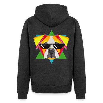 Selbstbewusste Bulldogge Sonnenbrille - Unisex Premium Bio Zip Hoodie - Anthrazit meliert - Hinten - Nico (187cm)