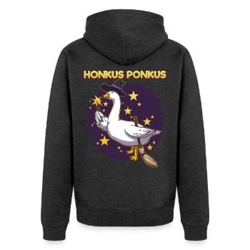Goose Witch - Unisex Premium Bio Zip Hoodie - Anthrazit meliert - Hinten - Nico (187cm)