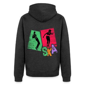 Grooviger Ska Trompetensound - Unisex Premium Bio Zip Hoodie - Anthrazit meliert - Hinten - Nico (187cm)