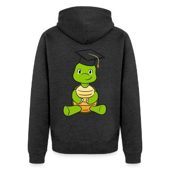 Graduation Turtle - Unisex Premium Bio Zip Hoodie - Anthrazit meliert - Hinten - Nico (187cm)