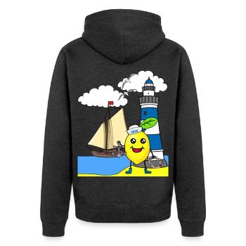 Seemann Zitrone sauer Seefahrt Matrosen Seemänner - Unisex Premium Bio Zip Hoodie - Anthrazit meliert - Hinten - Nico (187cm)