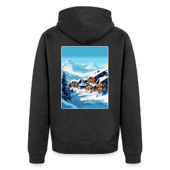 Val Thorens Frankreich Vintage Reiseplakat Souvenir - Unisex Premium Bio Zip Hoodie - Anthrazit meliert - Hinten - Nico (187cm)