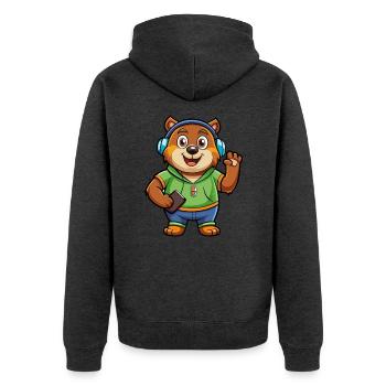 Bär Lustige Zeichentrickfigur Kopfhörer Musik - Unisex Premium Bio Zip Hoodie - Anthrazit meliert - Hinten - Nico (187cm)