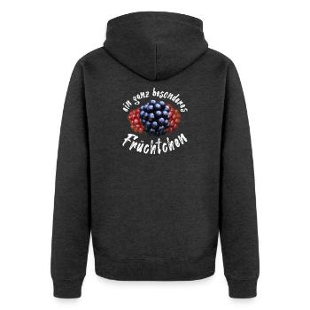Brombeere Brombeeren Beeren Früchte - Unisex Premium Bio Zip Hoodie - Anthrazit meliert - Hinten - Nico (187cm)