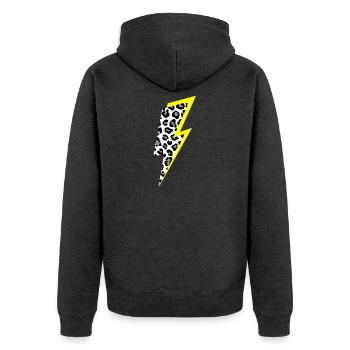 Blitz Leoparden Muster mit Neon-Gelben Schatten - Unisex Premium Bio Zip Hoodie - Anthrazit meliert - Hinten - Nico (187cm)