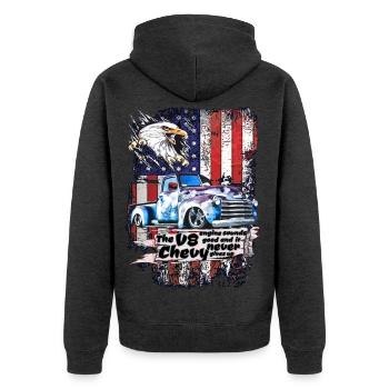 V8 Adler Truck Retro USA Flagge - Unisex Premium Bio Zip Hoodie - Anthrazit meliert - Hinten - Nico (187cm)