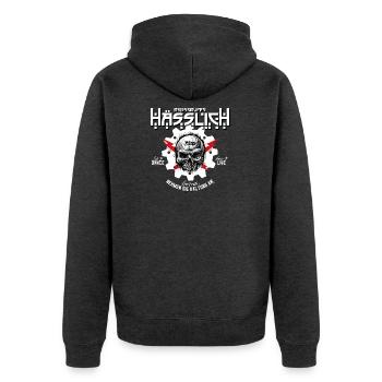 EBM - Reisegruppe Hässlich - Unisex Premium Bio Zip Hoodie - Anthrazit meliert - Hinten - Nico (187cm)