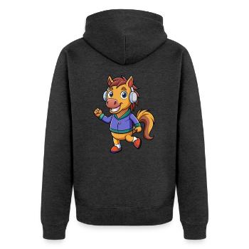 Pferd Lustige Zeichentrickfigur Kopfhörer Musik - Unisex Premium Bio Zip Hoodie - Anthrazit meliert - Hinten - Nico (187cm)