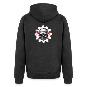 EBM - Skull - Unisex Premium Bio Zip Hoodie - Anthrazit meliert - Hinten - Nico (187cm)