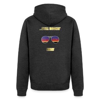 ...still rockin' away - Unisex Premium Bio Zip Hoodie - Anthrazit meliert - Hinten - Nico (187cm)