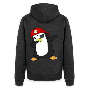 Pirat Pinguin Piraten - Unisex Premium Bio Zip Hoodie - Anthrazit meliert - Hinten - Nico (187cm)