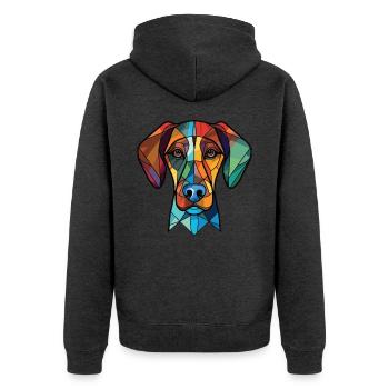 Cao De Castro Laboreiro Hunderasse Aquarellglas - Unisex Premium Bio Zip Hoodie - Anthrazit meliert - Hinten - Nico (187cm)