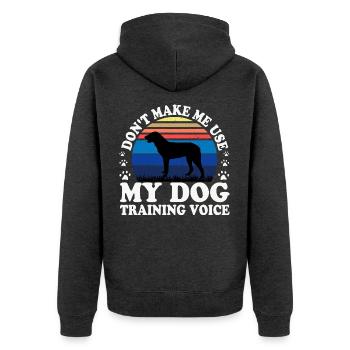 Cao De Castro Laboreiro Hund Silhouette Retro Sonne - Unisex Premium Bio Zip Hoodie - Anthrazit meliert - Hinten - Nico (187cm)
