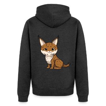 Luchs - Unisex Premium Bio Zip Hoodie - Anthrazit meliert - Hinten - Nico (187cm)