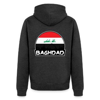Bagdad Irak Flagge Skyline Silhouette Reisen - Unisex Premium Bio Zip Hoodie - Anthrazit meliert - Hinten - Nico (187cm)
