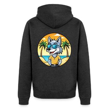 Wolf Lustige Cartoon Sommer Strand Sonnenbrille Aufkleber - Unisex Premium Bio Zip Hoodie - Anthrazit meliert - Hinten - Nico (187cm)