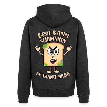 Brot kann schimmeln Du kannst nichts - Unisex Premium Bio Zip Hoodie - Anthrazit meliert - Hinten - Nico (187cm)