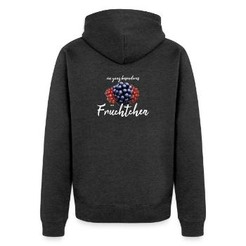 Früchtchen frech - Unisex Premium Bio Zip Hoodie - Anthrazit meliert - Hinten - Nico (187cm)