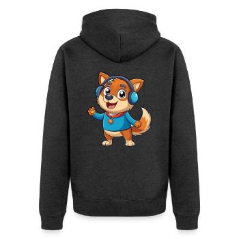 Hund Lustige Zeichentrickfigur Kopfhörer Musik - Unisex Premium Bio Zip Hoodie - Anthrazit meliert - Hinten - Nico (187cm)