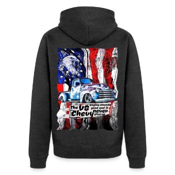 V8 Chevy Truck Patriotik - Unisex Premium Bio Zip Hoodie - Anthrazit meliert - Hinten - Nico (187cm)