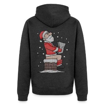 Weihnachtsmann sitzt auf dem Kamin lustig - Unisex Premium Bio Zip Hoodie - Anthrazit meliert - Hinten - Nico (187cm)