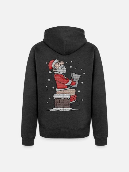 Père Noël assis sur la cheminée drôle - Veste à capuche bio Premium Unisexe - anthracite chiné