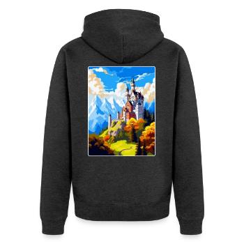 Schloss Neuschwanstein Deutschland Reiseplakat WPA - Unisex Premium Bio Zip Hoodie - Anthrazit meliert - Hinten - Nico (187cm)