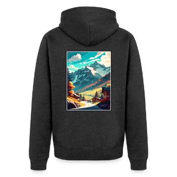 Mayrhofen Autriche Vintage voyage affiche Souvenir - Veste à capuche bio Premium Unisexe - anthracite chiné - Dos - Nico (187cm)