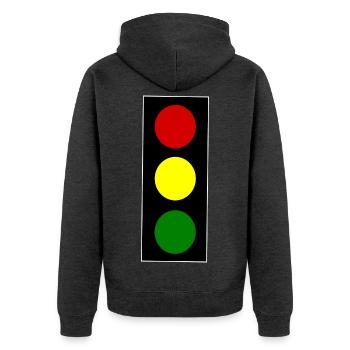 Ampel - Unisex Premium Bio Zip Hoodie - Anthrazit meliert - Hinten - Nico (187cm)