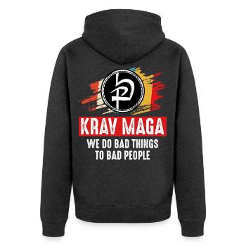 Krav Maga - Unisex Premium Bio Zip Hoodie - Anthrazit meliert - Hinten - Nico (187cm)