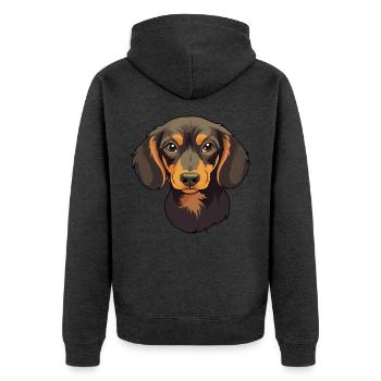 Miniatur Dackel Hunderasse Cartoon Kawaii Illus - Unisex Premium Bio Zip Hoodie - Anthrazit meliert - Hinten - Nico (187cm)