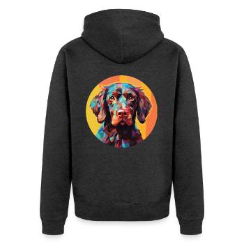 Pudelpointer Hunderasse Aquarell Illustration - Unisex Premium Bio Zip Hoodie - Anthrazit meliert - Hinten - Nico (187cm)