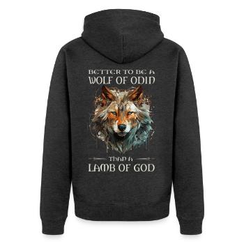 Wikinger, Odin, Besser ein Wolf von Odin - Unisex Premium Bio Zip Hoodie - Anthrazit meliert - Hinten - Nico (187cm)