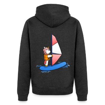 Windsurfen Einhorn Windsurf Windsurfer - Unisex Premium Bio Zip Hoodie - Anthrazit meliert - Hinten - Nico (187cm)