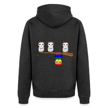 LGBT Owl - Unisex Premium Bio Zip Hoodie - Anthrazit meliert - Hinten - Nico (187cm)
