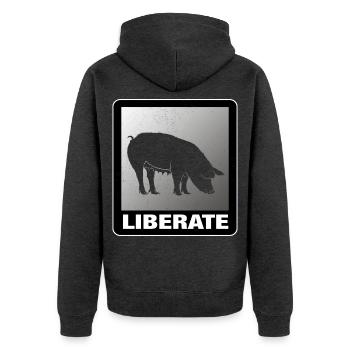 Liberate Vegan Animal Liberation - Unisex Premium Bio Zip Hoodie - Anthrazit meliert - Hinten - Nico (187cm)