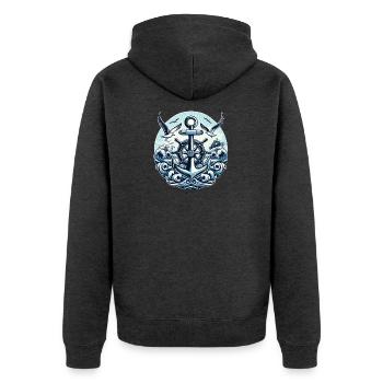 Anchor Steering Wheel Logo - Unisex Premium Organic Zip Hoodie - heather anthracite - Back - Nico (187cm)
