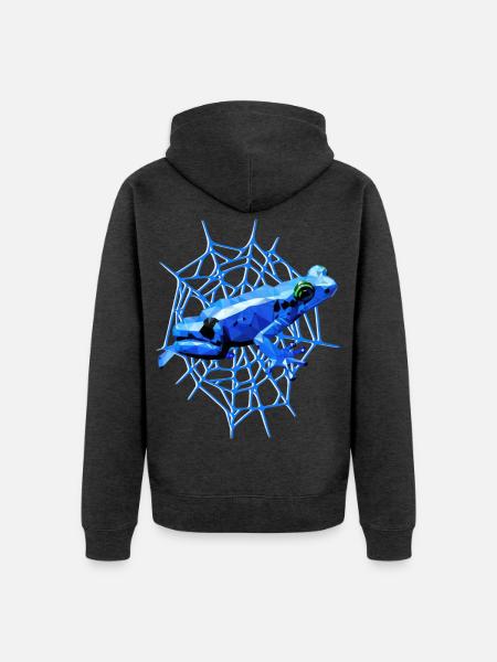 Pfeilgiftfrosch mit Spinnennetz, blauer Frosch - Unisex Premium Bio Zip Hoodie - Anthrazit meliert